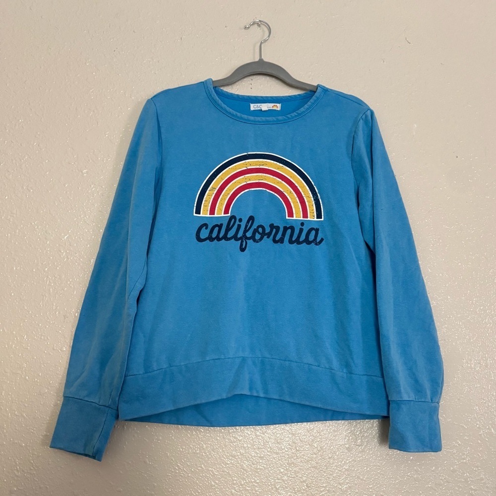 C&C California Blue Sweatshirt with Rainbow Graphic